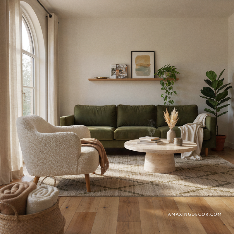 Olive Green Living Room Ideas with Warm Neutrals