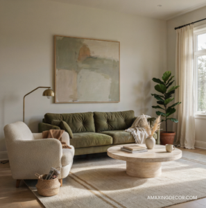 Olive Green Living Room Ideas with Warm Neutrals