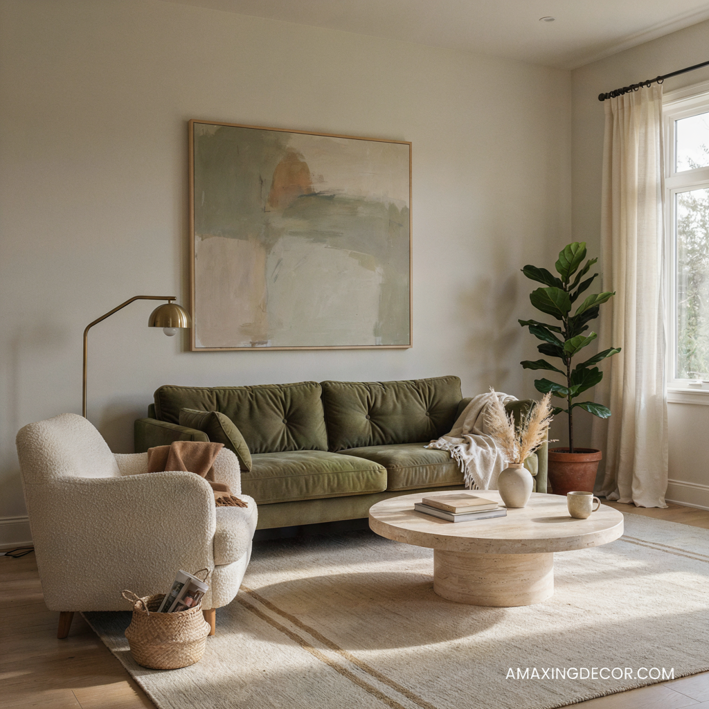 Olive Green Living Room Ideas with Warm Neutrals